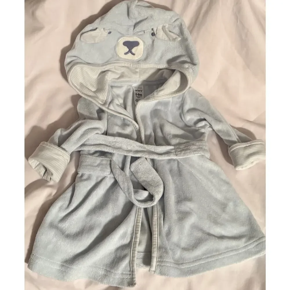 Carter’s Infant Baby Boys’ Blue Hooded Baby Bear Terry Robe Bathrobe 0-9m